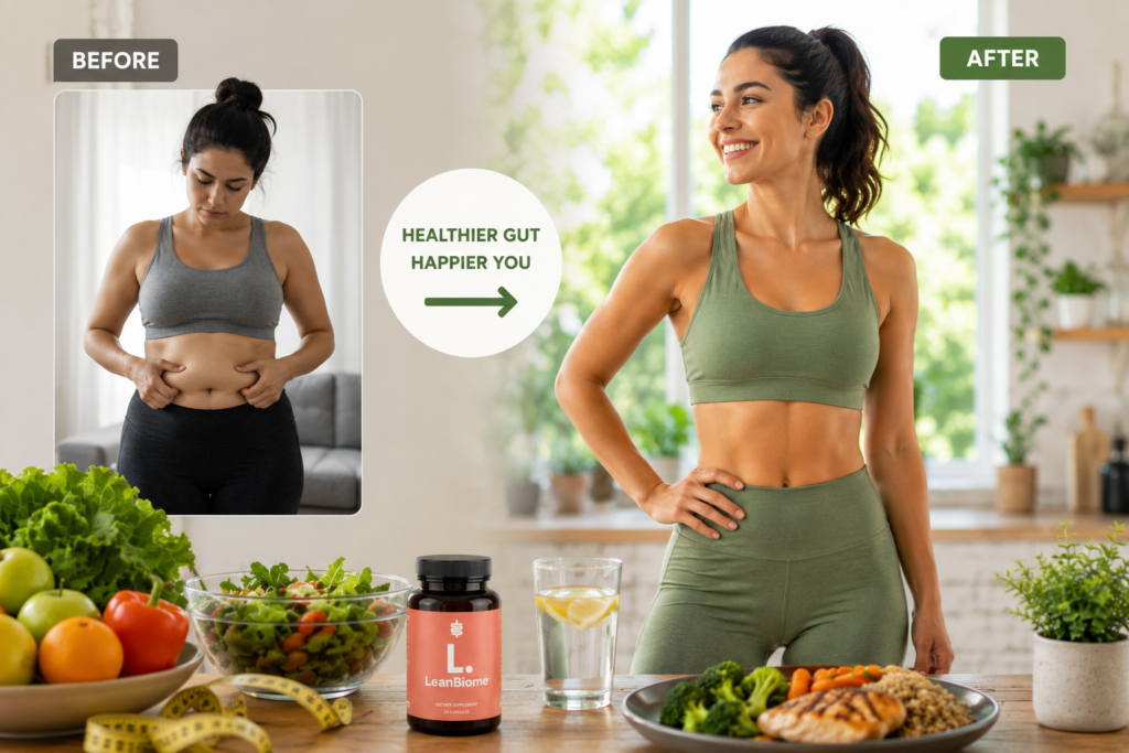 Healthy lifestyle weight loss transformation with slimmer waist and balanced meals
