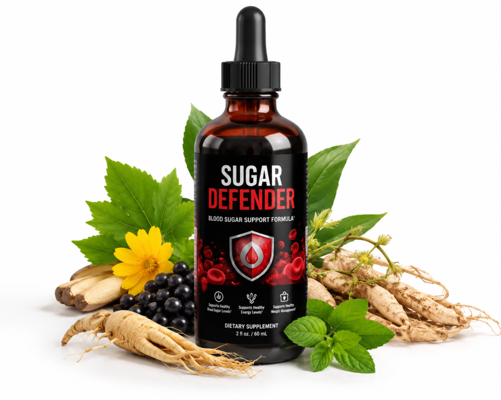Sugar Defender blood sugar support supplement bottle with natural ingredients